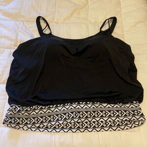 Black Scoopneck Tummy Control Tankini Top